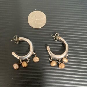 VTG Simon Sebbag Sterling Silver Hoop Earrings with Champagne Pearl Drops